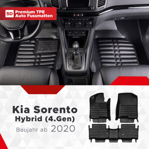 5D Premium Auto Fussmatten TPE Set Passend fuer Kia Sorento Hybrid 4.Gen Baujahr ab 2020