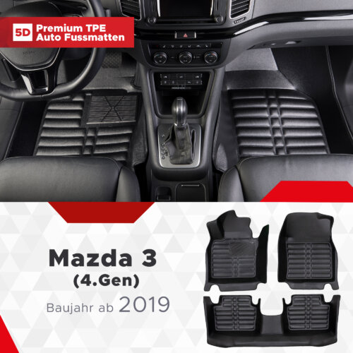 5D Premium Auto Fussmatten TPE Set Passend fuer Mazda 3 4.Gen Baujahr ab 2019