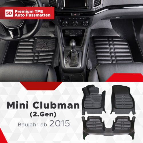 5D Premium Auto Fussmatten TPE Set Passend fuer Mini Clubman 2.Gen Baujahr ab 2015