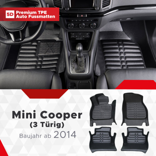 5D Premium Auto Fussmatten TPE Set Passend fuer Mini Cooper 3 Tuerig Baujahr ab 2014