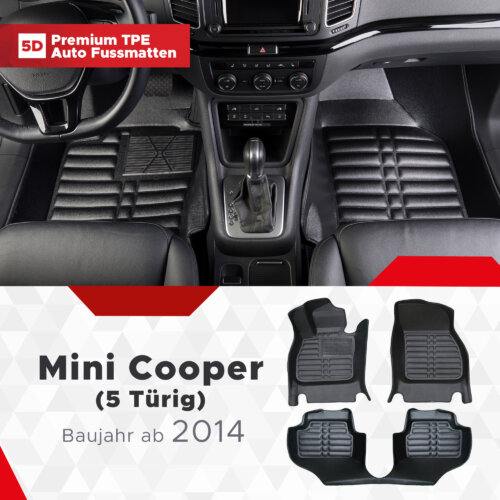 5D Premium Auto Fussmatten TPE Set Passend fuer Mini Cooper 5 Tuerig Baujahr ab 2014
