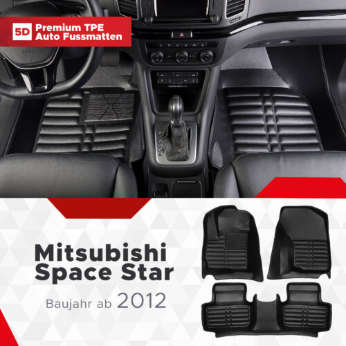 5D Premium Auto Fussmatten TPE Set Passend fuer Mitsubishi Space Star Baujahr ab 2012
