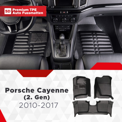 5D Premium Auto Fussmatten TPE Set Passend fuer Porsche Cayenne 2.Gen Baujahr 2010 2017