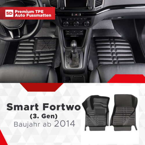 5D Premium Auto Fussmatten TPE Set Passend fuer Smart Fortwo 3.Gen Baujahr ab 2014