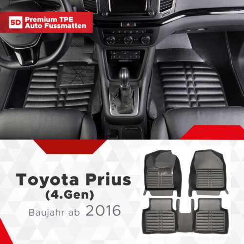 5D Premium Auto Fussmatten TPE Set Passend fuer Toyota Prius 4.Gen Baujahr ab 2016