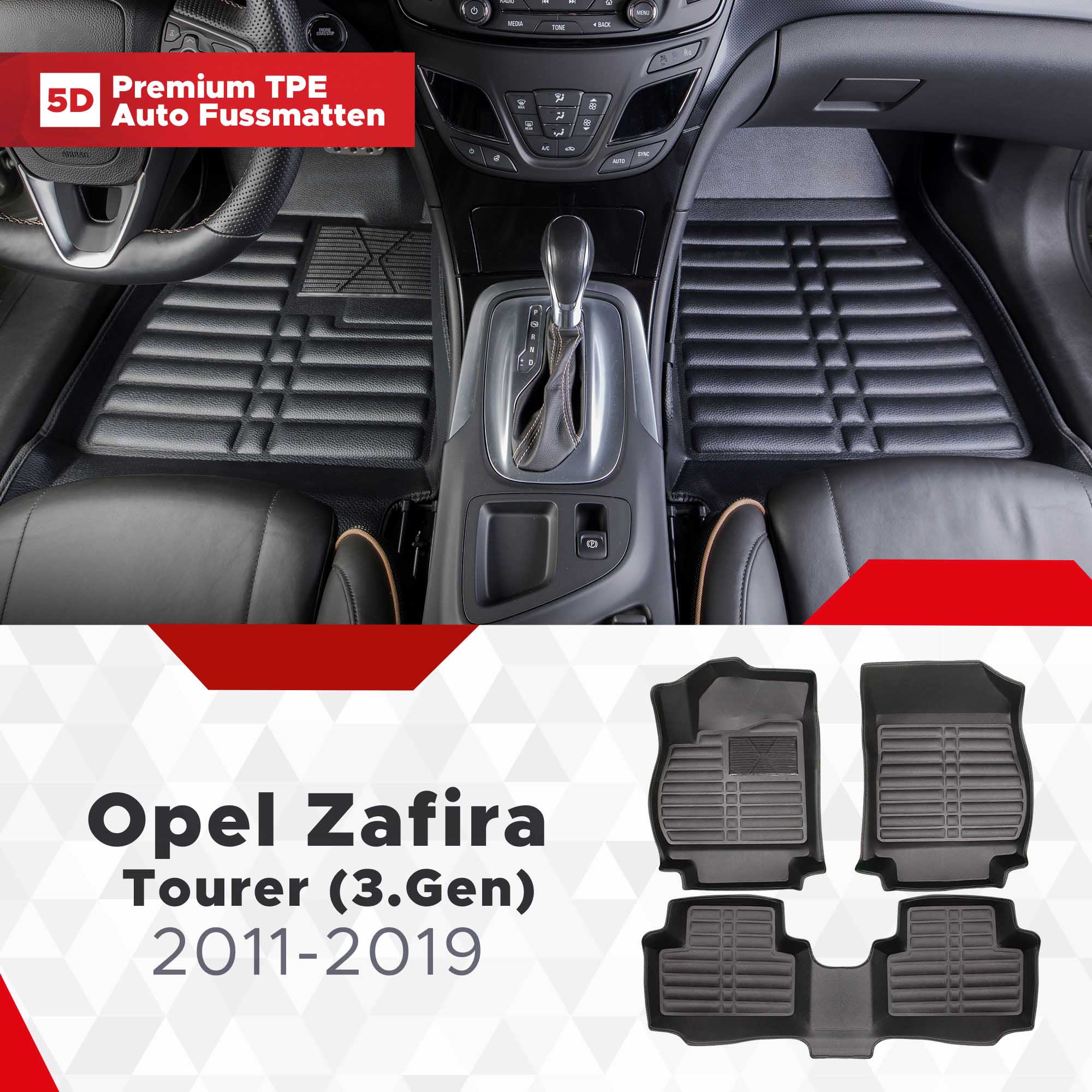 Fußmatte Fahrermatte für Opel Zafira C D Velours Automatte Fahrerseite  einzeln Schwarz : : Auto & Motorrad