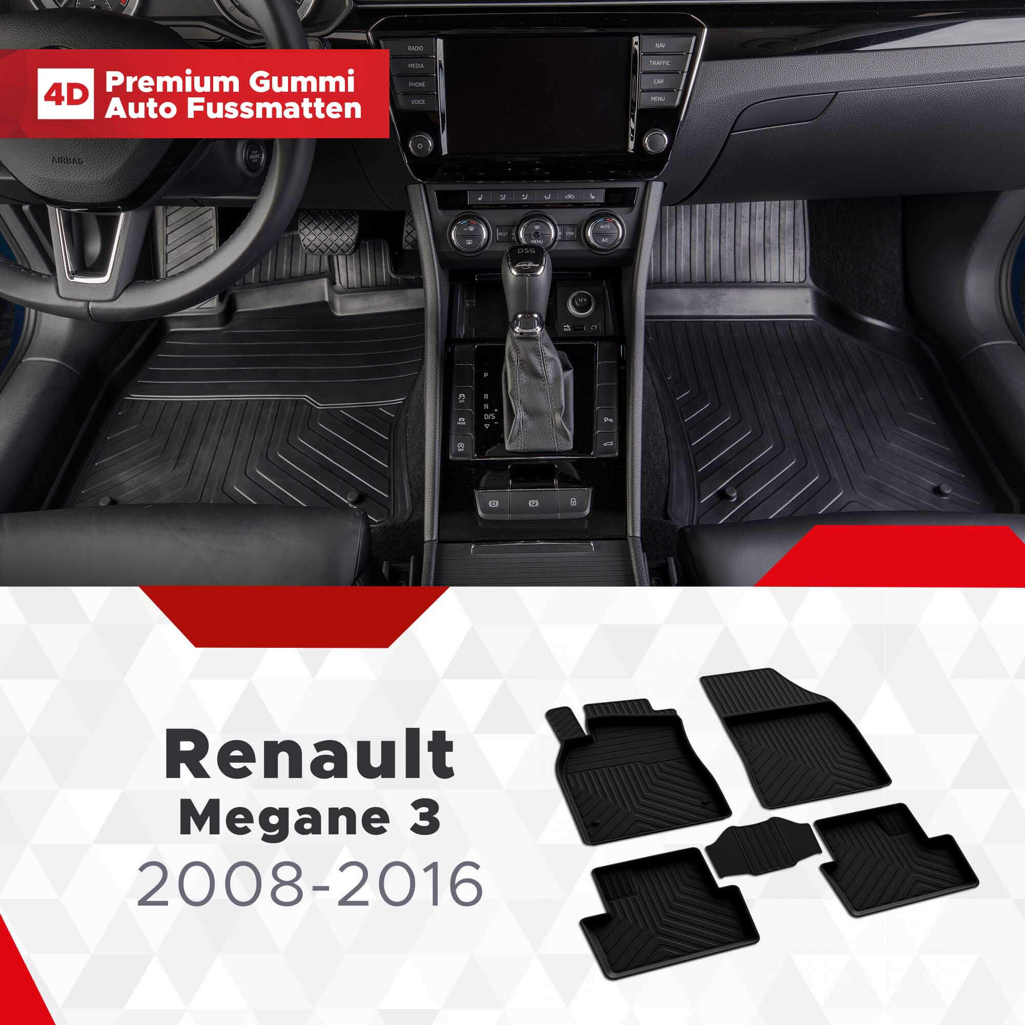 Gedragen grafisch herinneringen 4D Premium Rubber Car Floor Mat Set Suitable for Renault Megane 3 Year  2008-2016