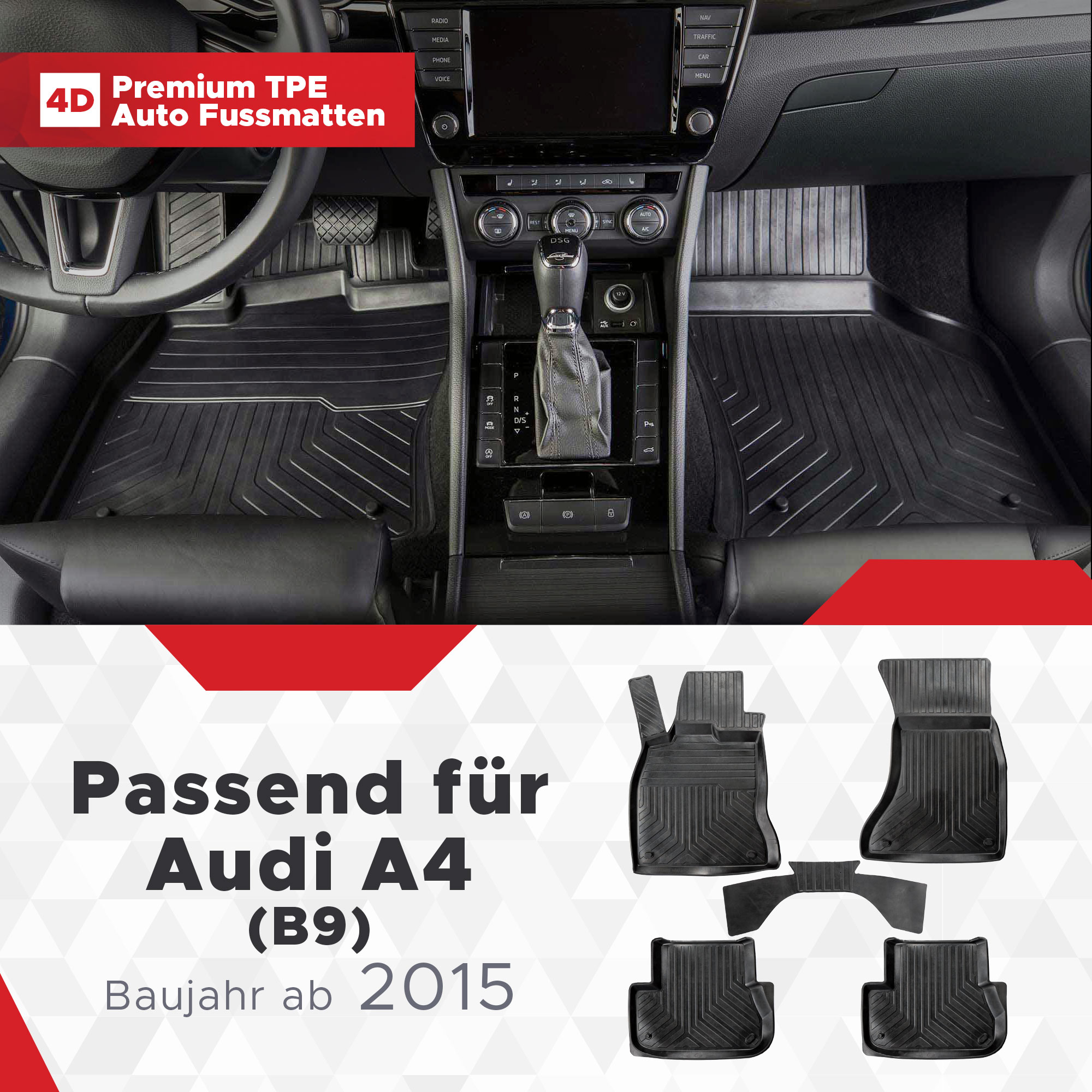 Automatten Fußmatten Premium TPE für Audi A4 B9 2015-2022 5tlg