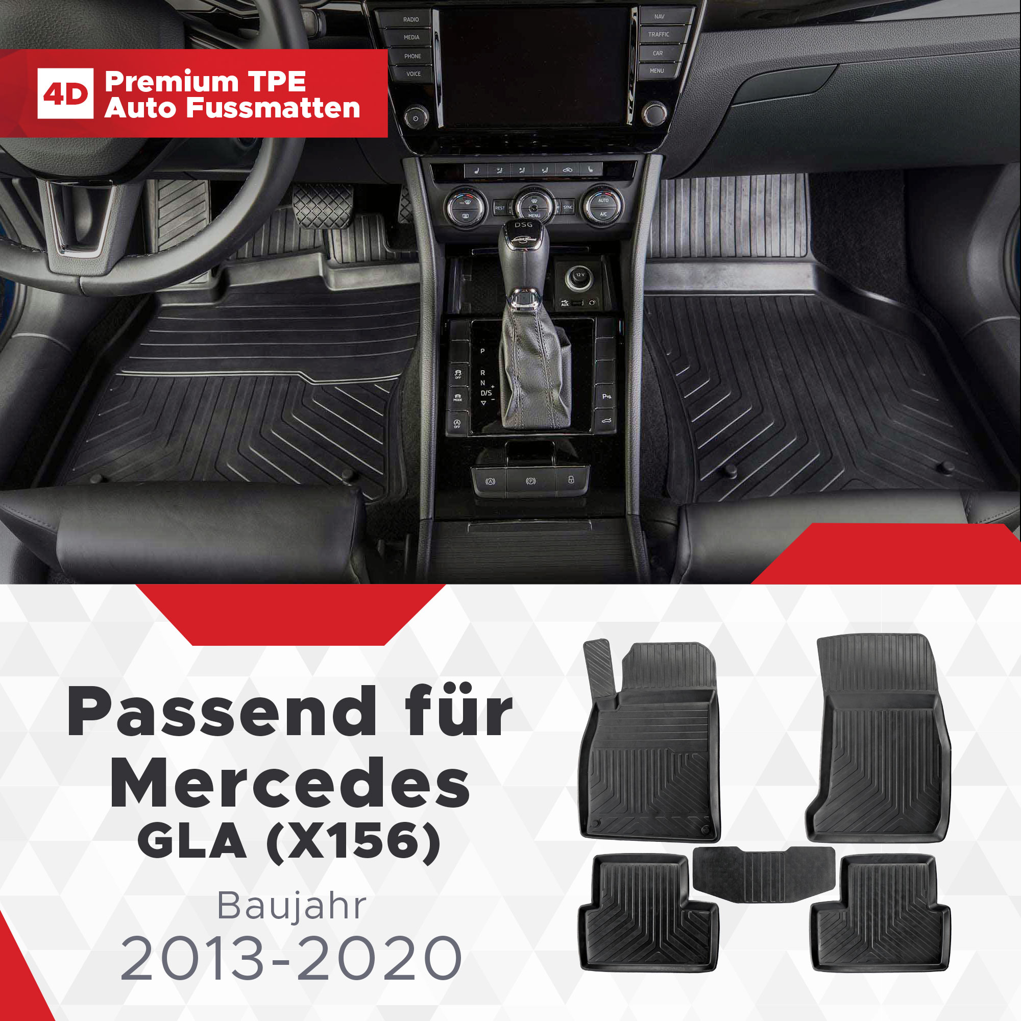 4D Mercedes Benz GLA (X156) Fussmatten Bj 2013-2020 Gummimatten
