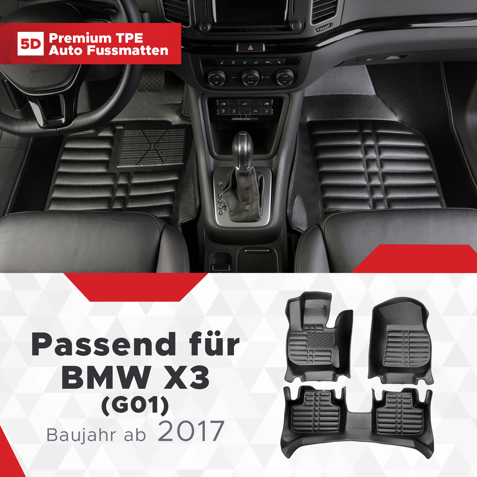 RECAMBO Passform-Fußmatten CustomComforts (4 St), für BMW X3, G01 F97 ab  2017, perfekte Passform, Hohe Gummiqualität (TPE Material) – längere  Lebensdauer der Automatten