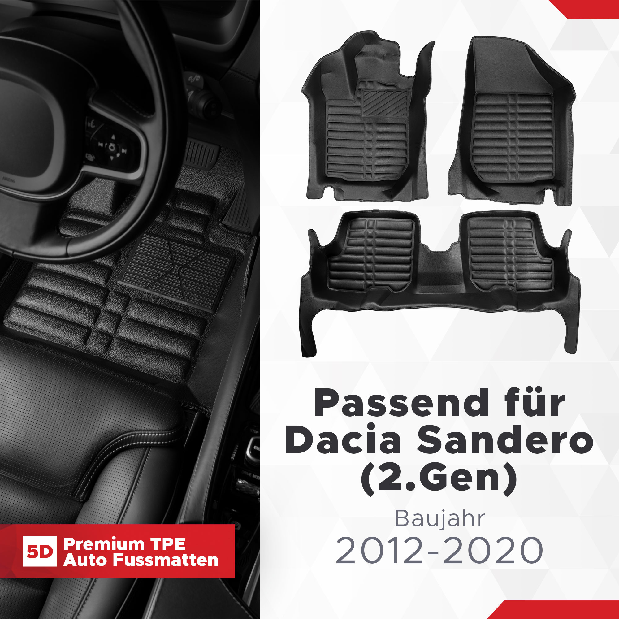 5D Dacia Sandero (2.Gen) Fussmatten Bj 2012-2020 TPE