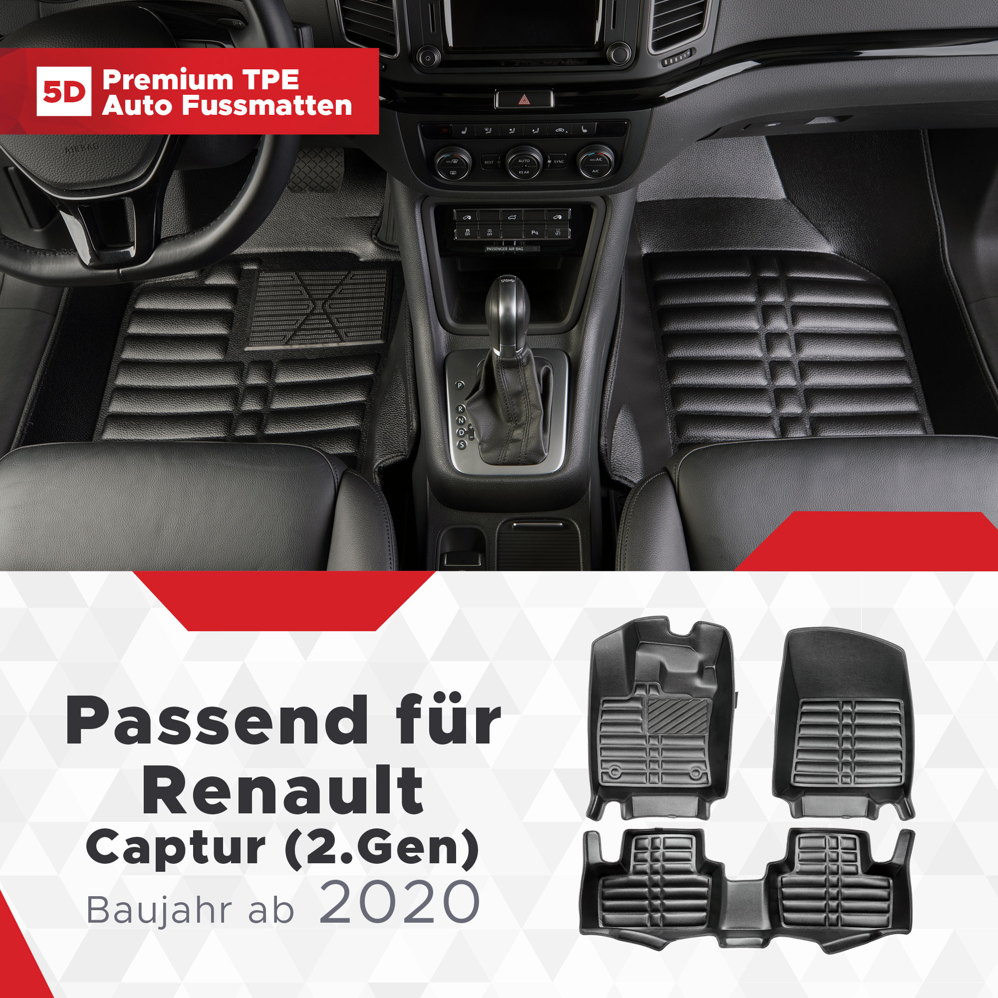 Fussmatten Auto für Renault Captur 2014–2017, doppelschichtige Auto-Fußpolster,  individuelle Teppiche, Auto-Fußmatten, Kaffee-Kaffee : : Auto &  Motorrad