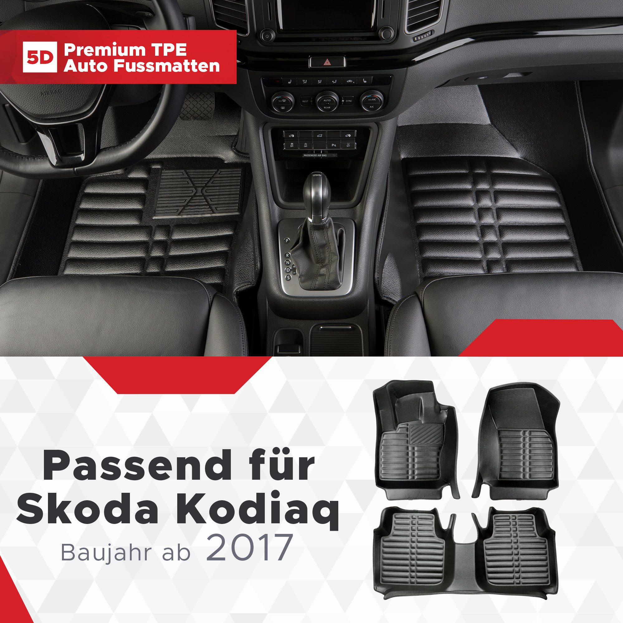 Floor of 5D Kodiaq Set Car 2017 from Mats Premium manufacture TPE Year Skoda fits