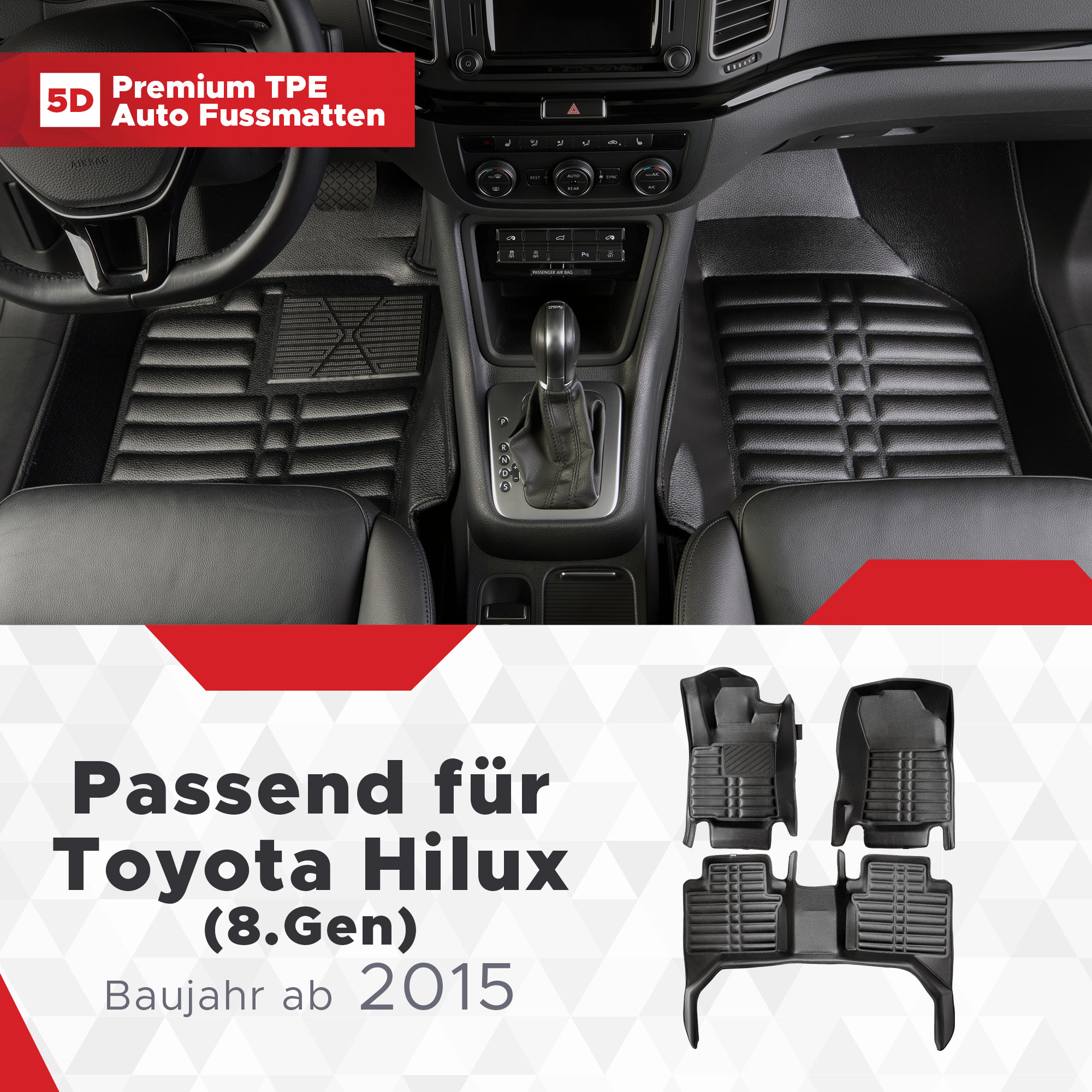 5D Toyota Hilux (8.Gen) Fussmatten Bj ab 2015 TPE | Automatten
