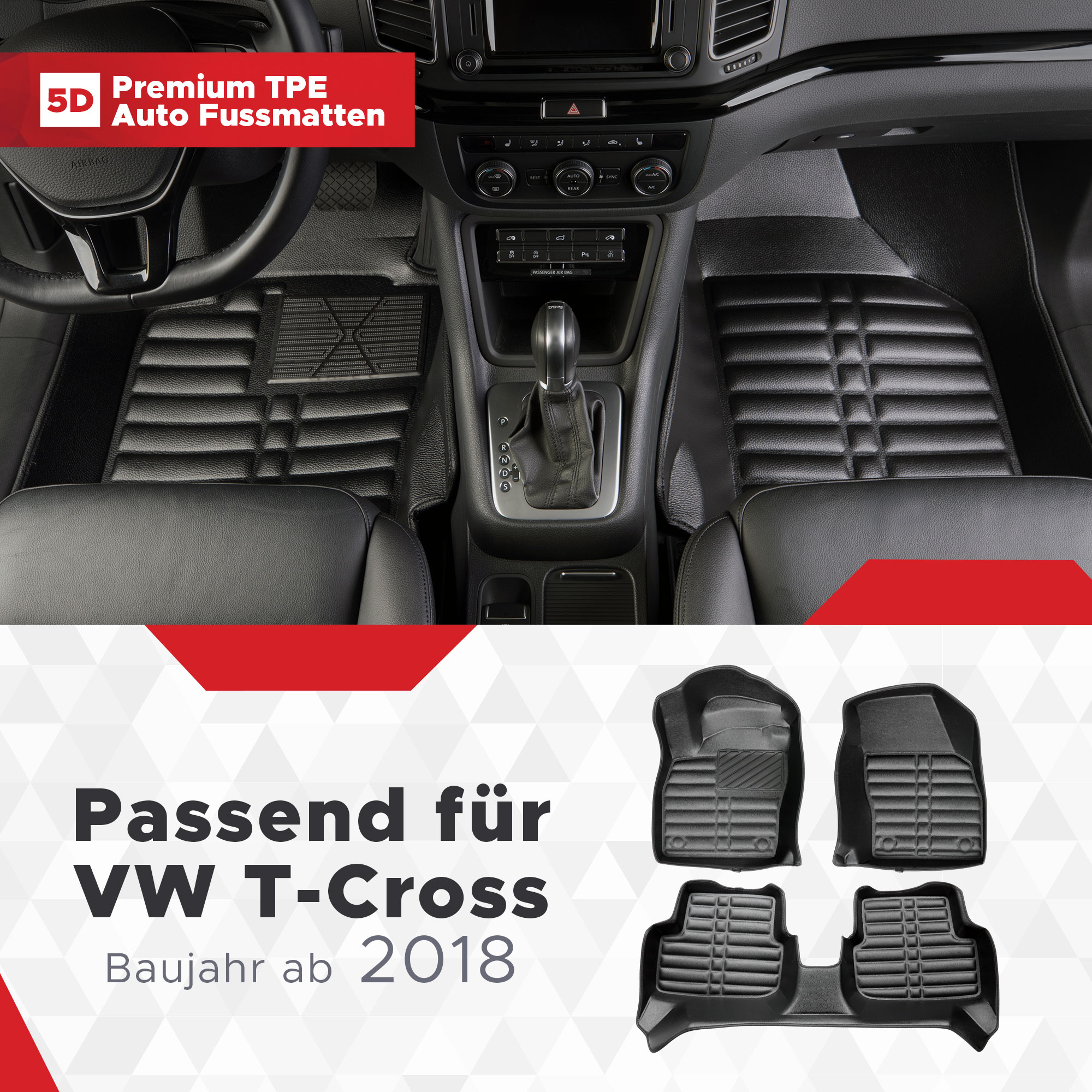5D VW T-Cross Fussmatten Bj ab 2018 TPE