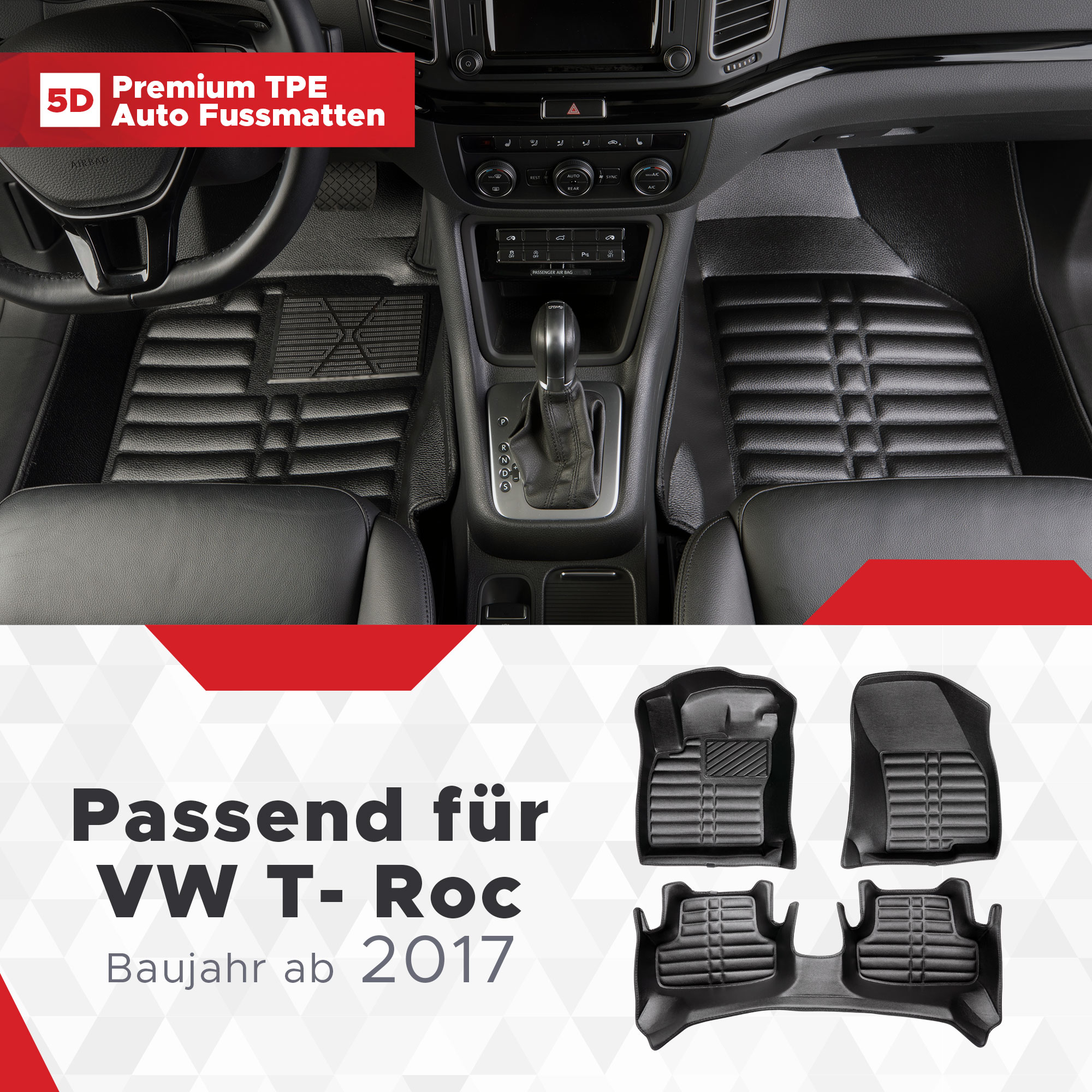 Premium Fußmatten für VW T-Roc A1 R-Line Sport Style 4Motion Bj. 2017