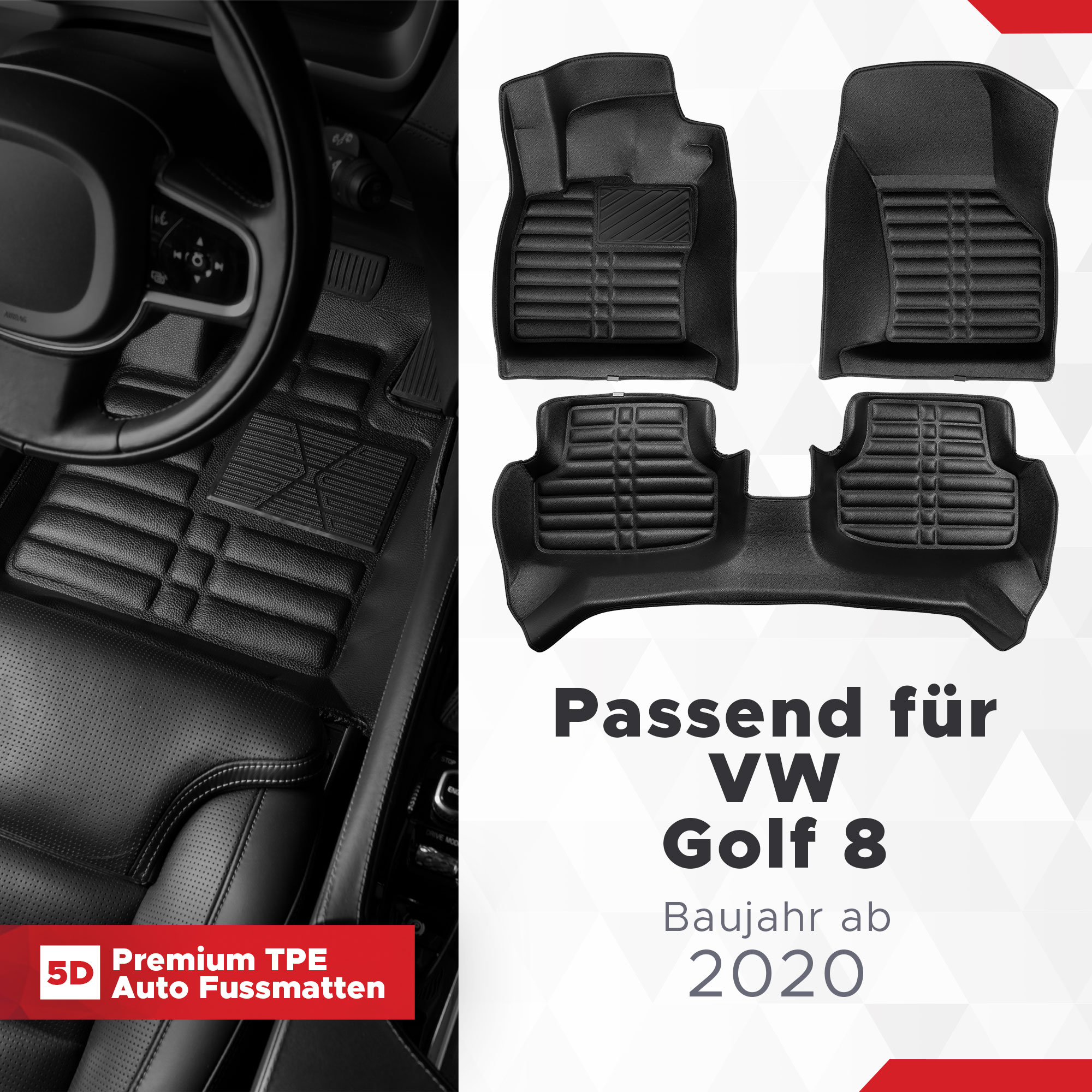 3D Fußmatten passend für VW Golf 8 ab 2020 - innovativ