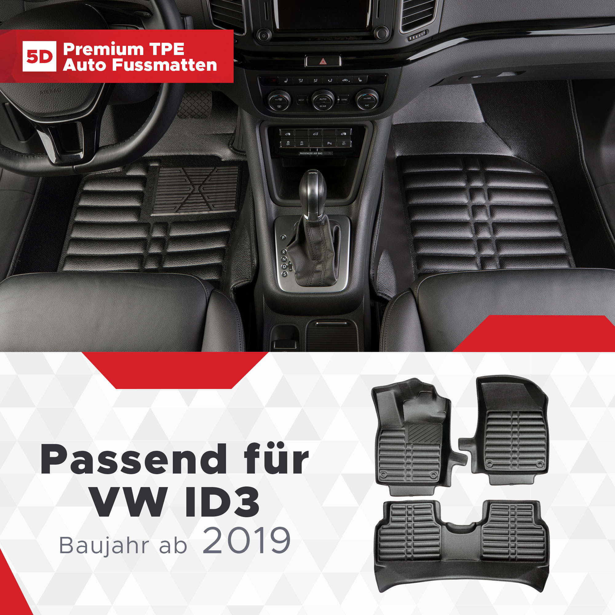 5D VW ID3 TPE Gummifußmatten Bj. ab 2019 - fussmattenprofi