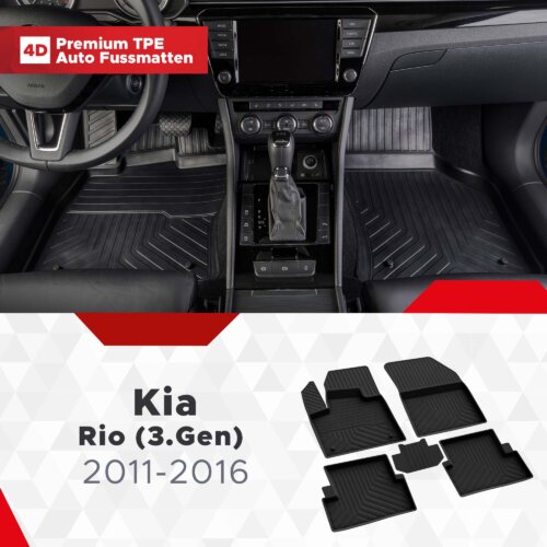 4D Premium Gummi Auto Fussmatten Set Passend fuer Kia Rio 3