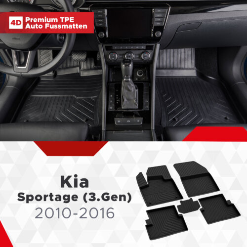 4D Premium Gummi Auto Fussmatten Set Passend fuer Kia Sportage 3.Gen Baujahr 2010 2016