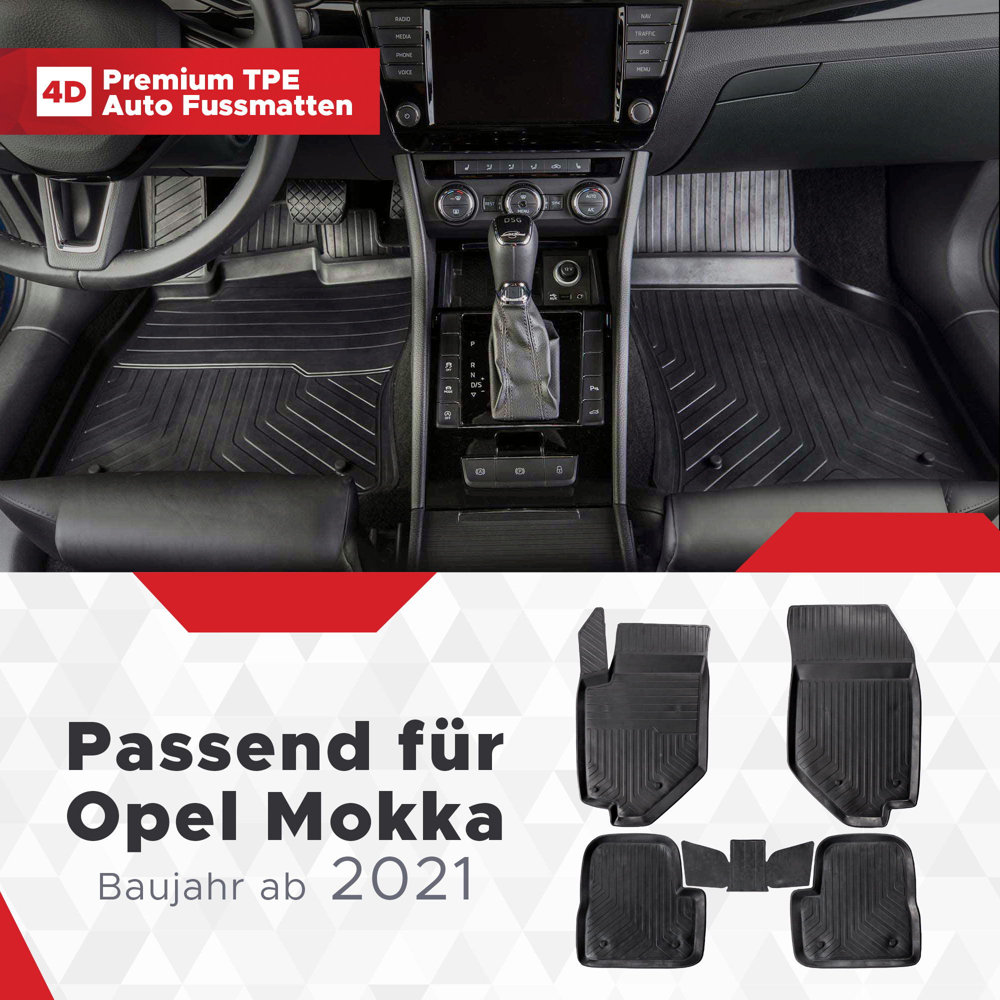 4D Opel Mokka Fussmatten ab 2021- Gummimatten Bj