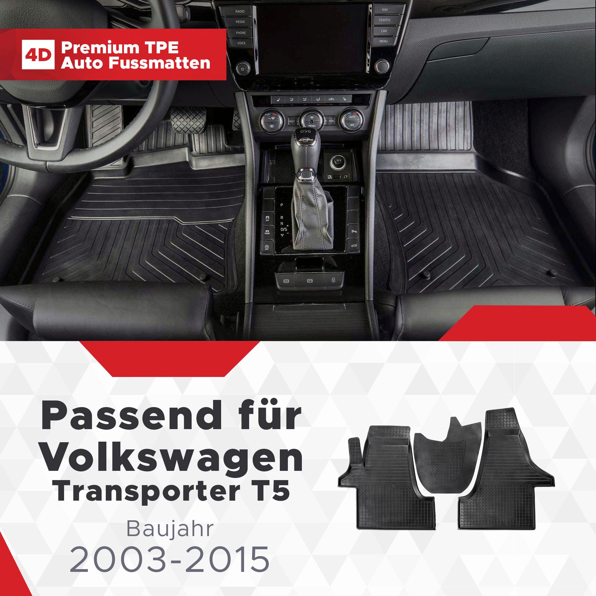 4D Volkswagen Transporter T5 Fussmatten Bj 2003-2015 Gummimatten