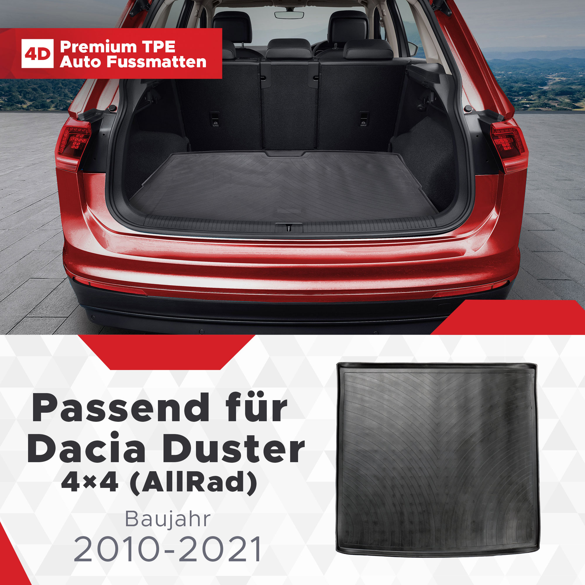 4D Kofferraummatte für Dacia Duster 2010-2021 4x4 Allrad