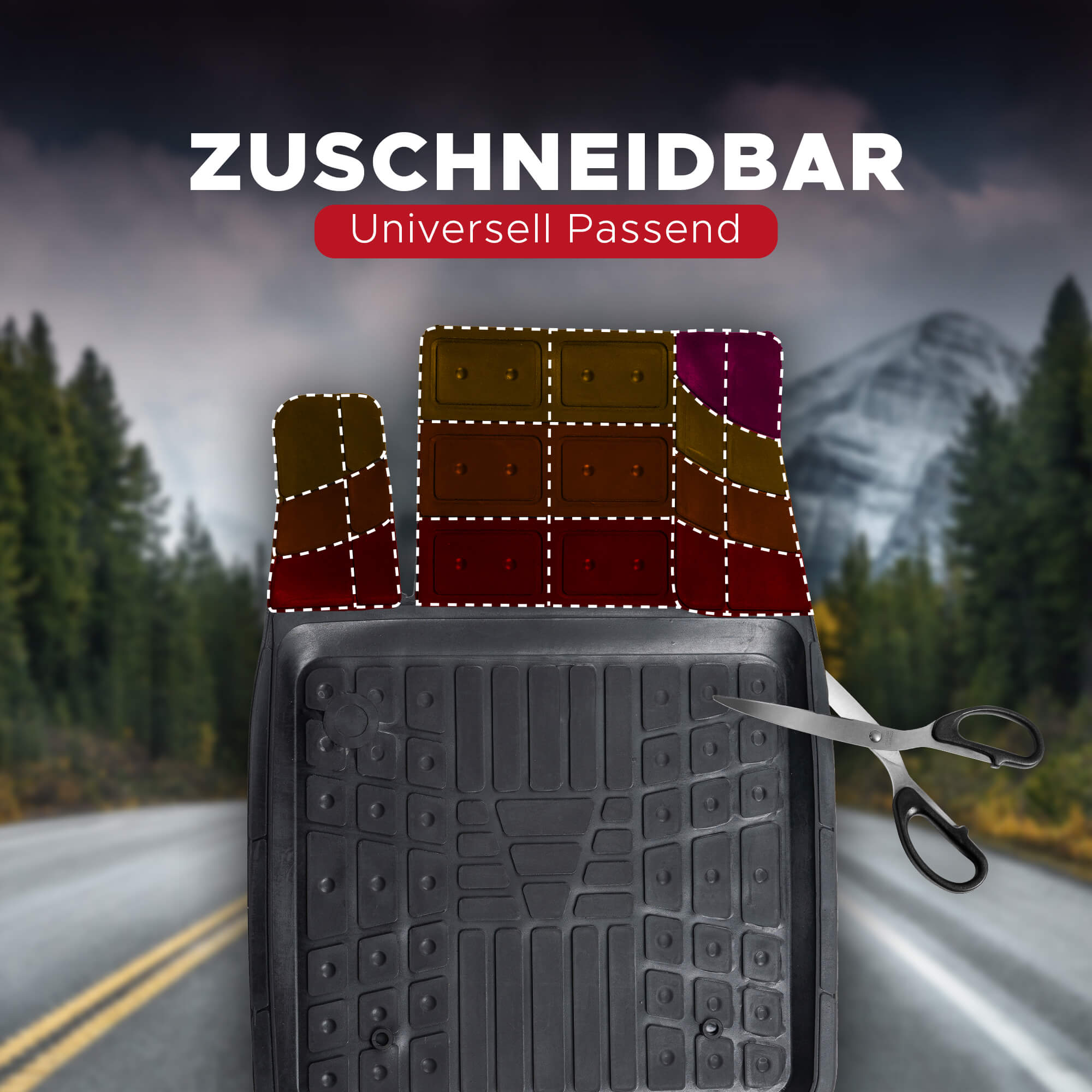 4er Set Universal Auto Gummimatten New Style rot, zuschneidbar, Anti Slip,  ru