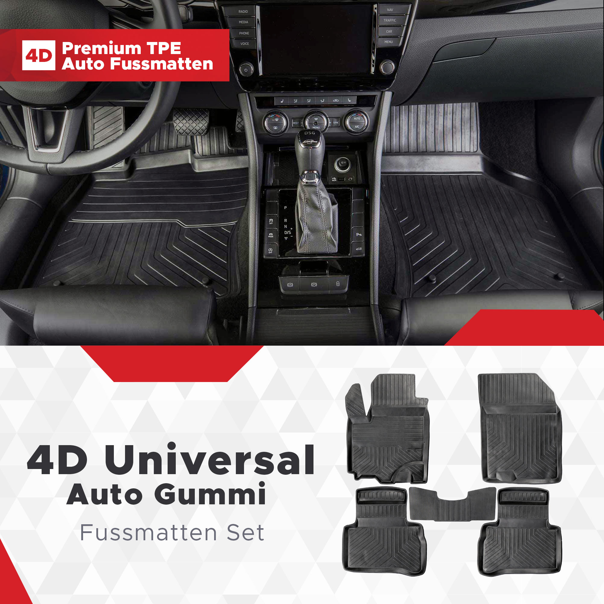4D Universal Auto Gummi Fußmatten Set - fussmattenprofi