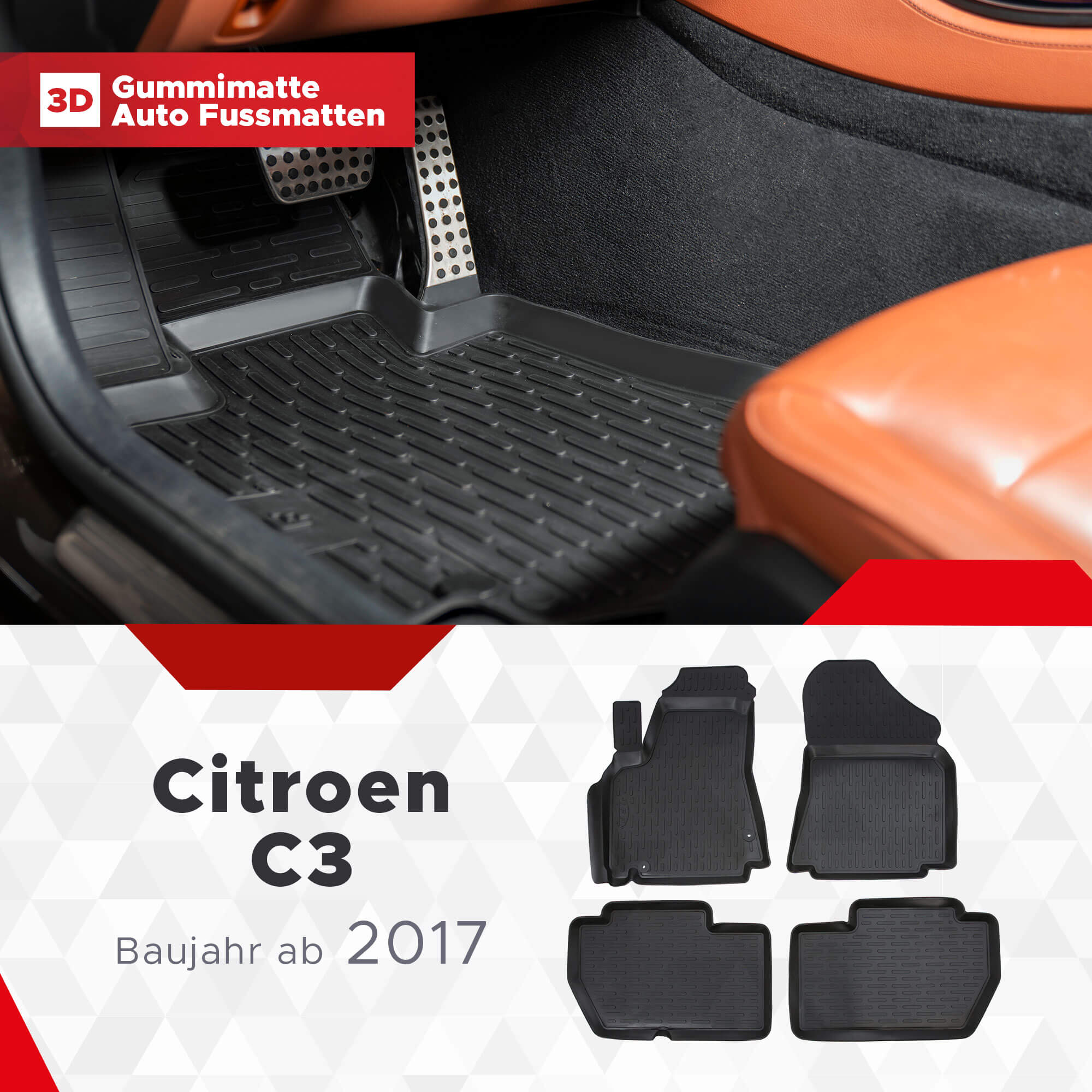 3D Fußmatten passend für Citroen C3 ab 2017 exklusiv