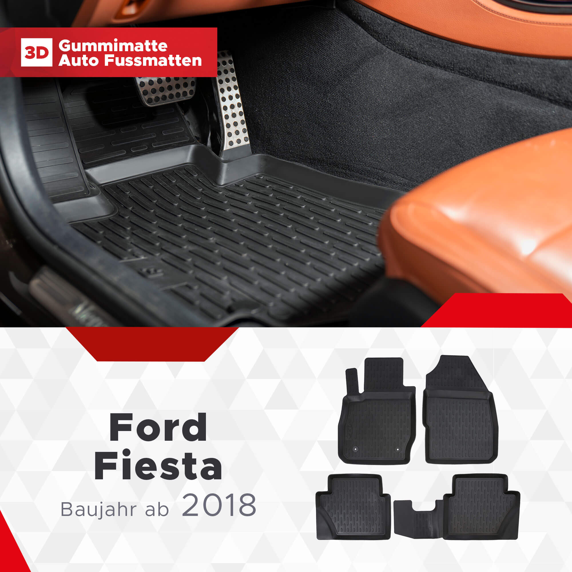 3D Gummi Fußmatten kompatibel für Ford Fiesta VI, 2008-2017