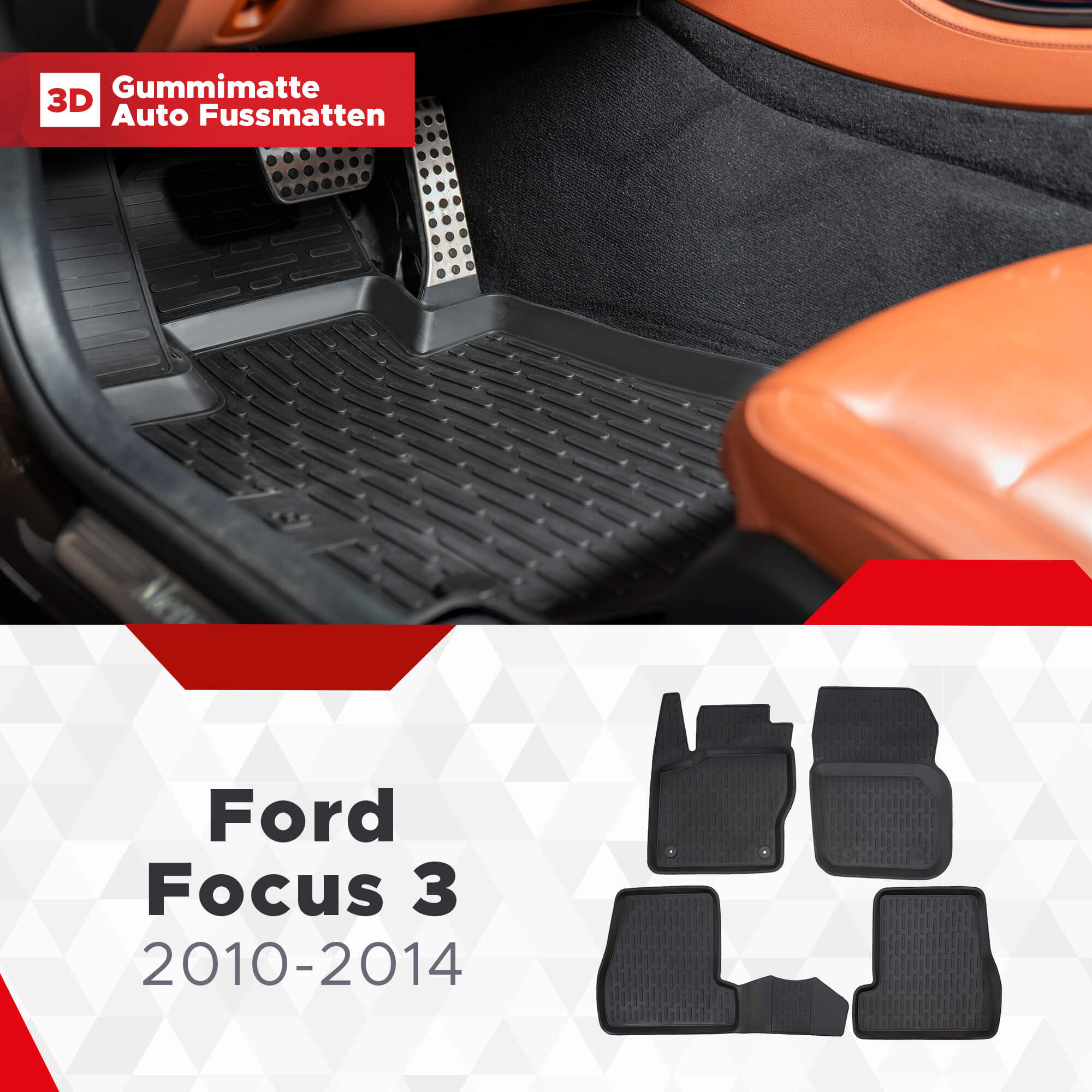 3D Fussmatten passend für Ford Focus 3 2010 - 2014