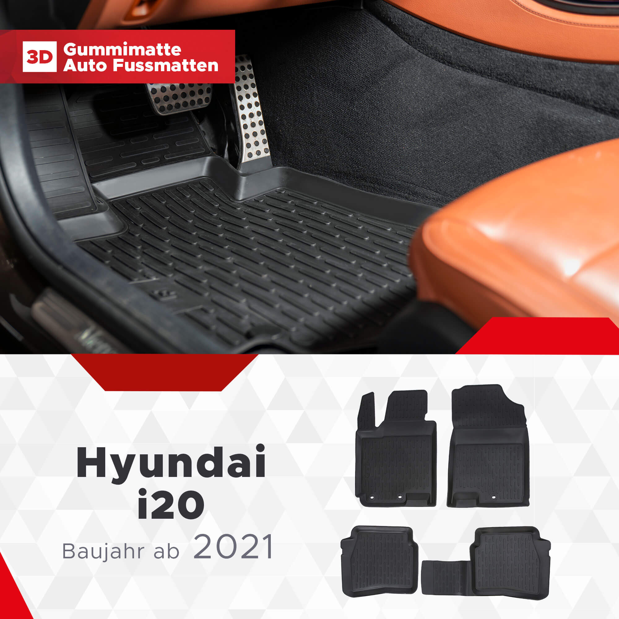 3D Fussmatten passend für Hyundai i20 ab 2021