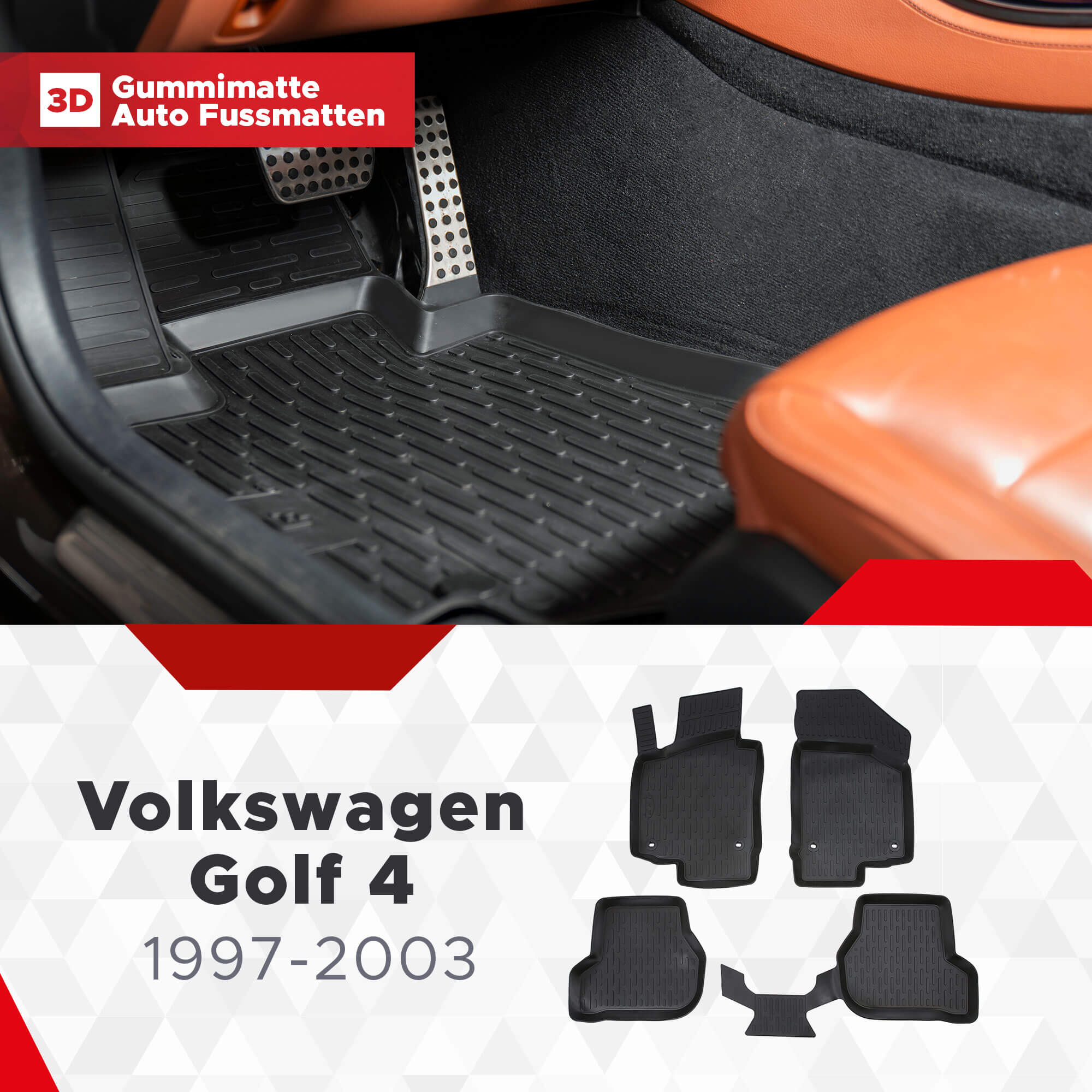 Fußmatten für VW Golf IV 1997-2006 3D Passform Hoher Rand Gummimatten