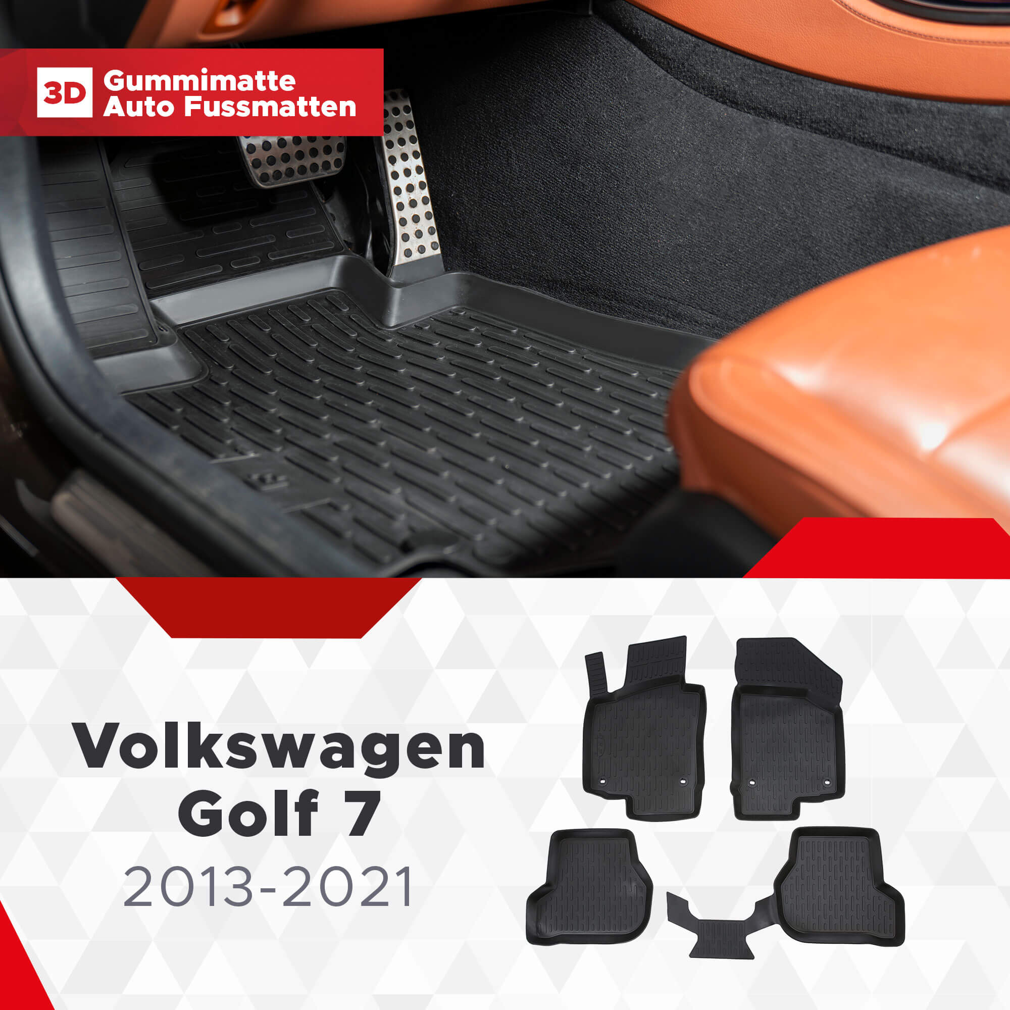 Design 3D Gummimatten Set für VW GOLF 7 (VII) 2012-2019