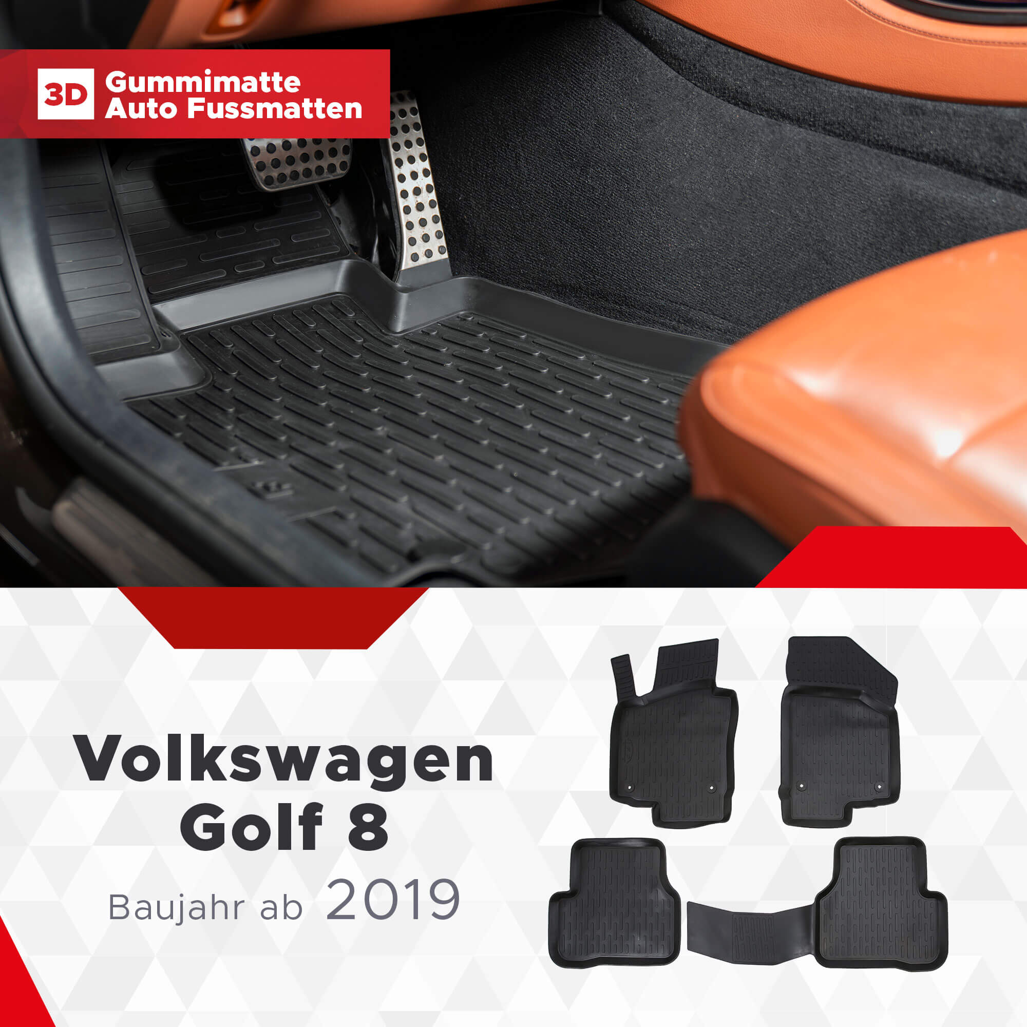 3D Fußmatten passend für VW Golf 8 ab 2020 - innovativ