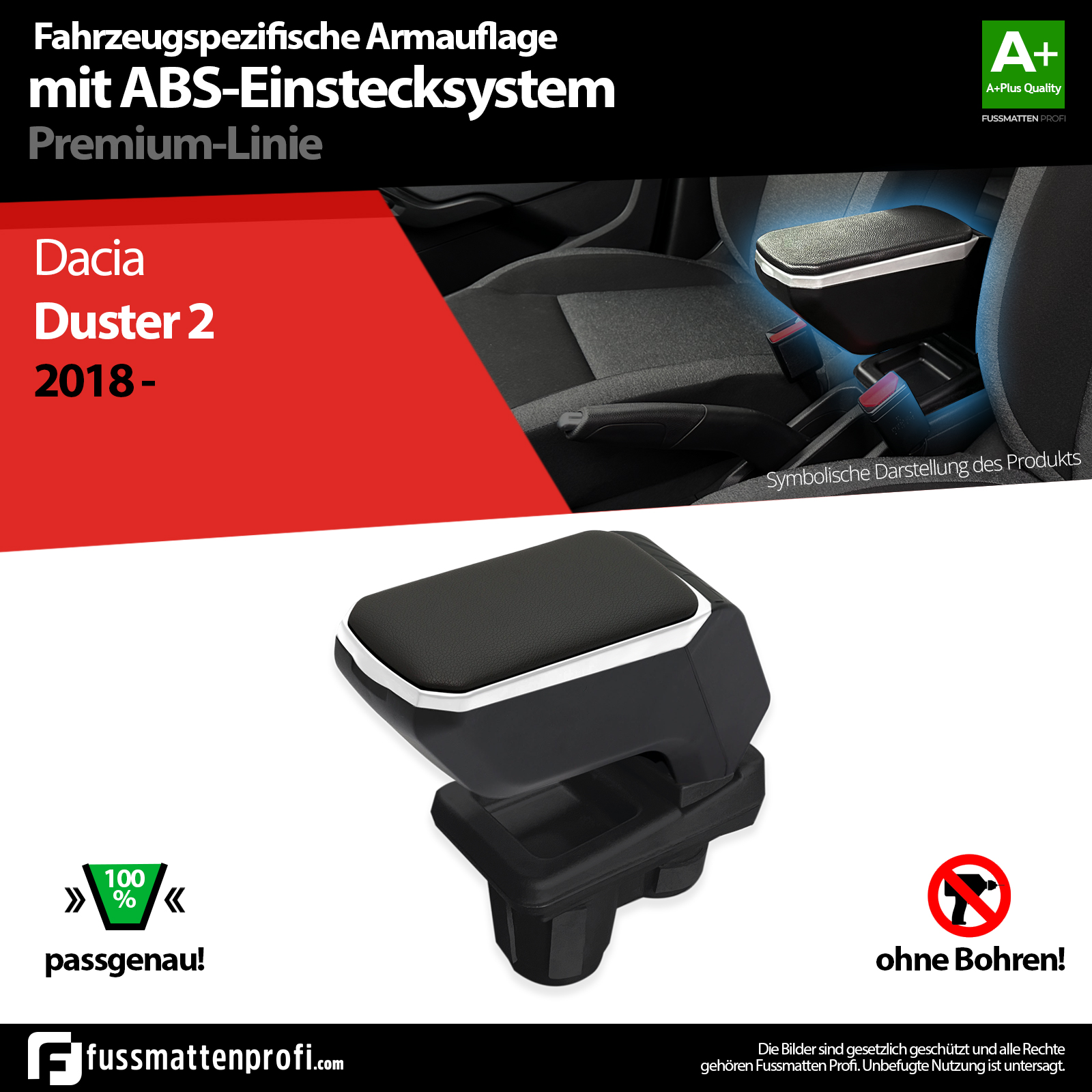 Mittelarmlehne Armauflage GRAU Passend für Dacia Duster 2.Gen ab 2018 aus  hochwertigem ABS-Kunstleder