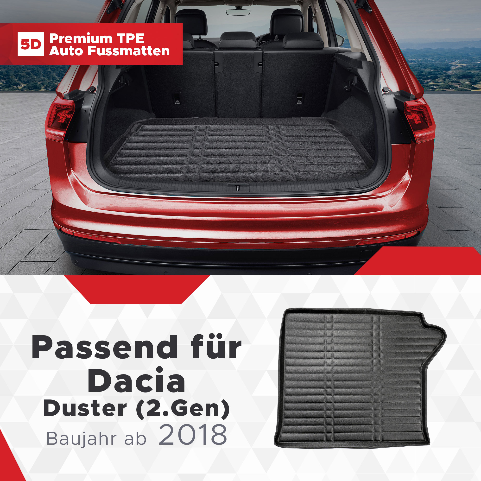 Passgenaue 5D Dacia Duster Kofferraummatte 2. Gen. ab 2018