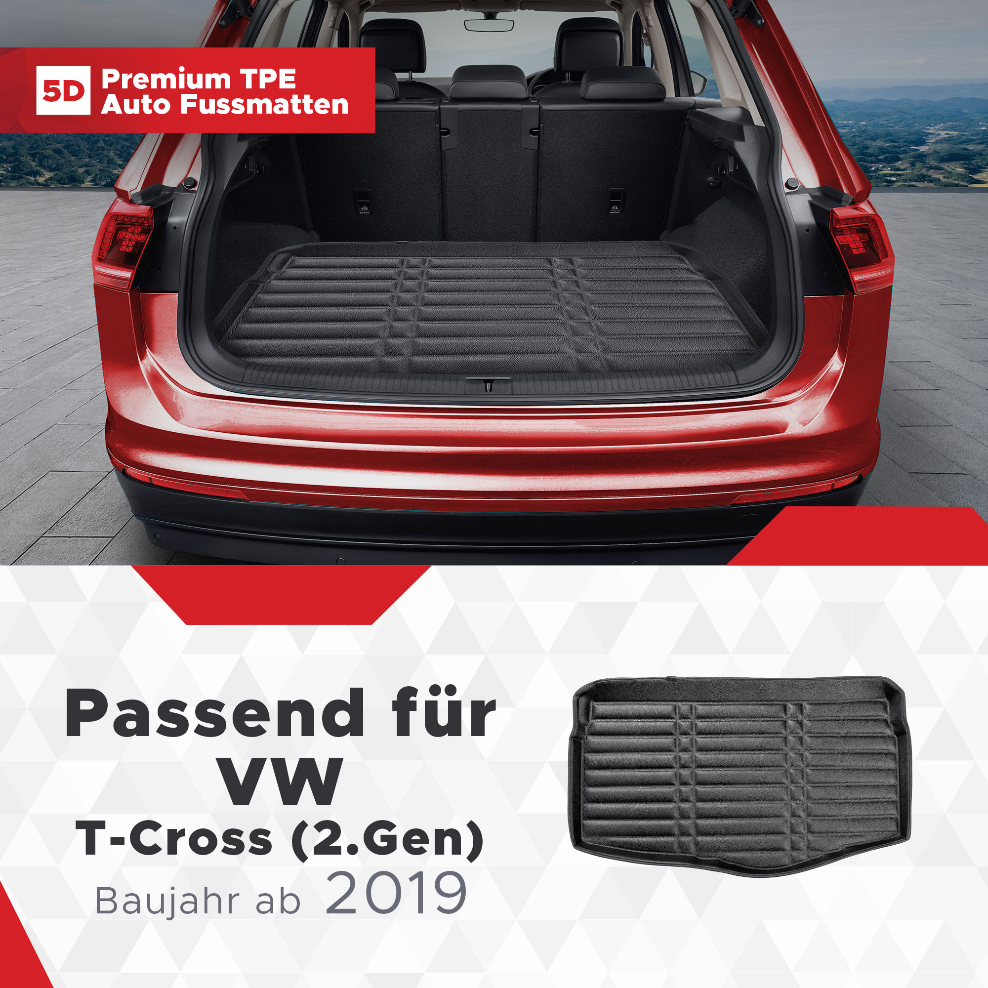 Passgenaue 5D VW T Cross Kofferraummatte 2. Gen. ab 2019