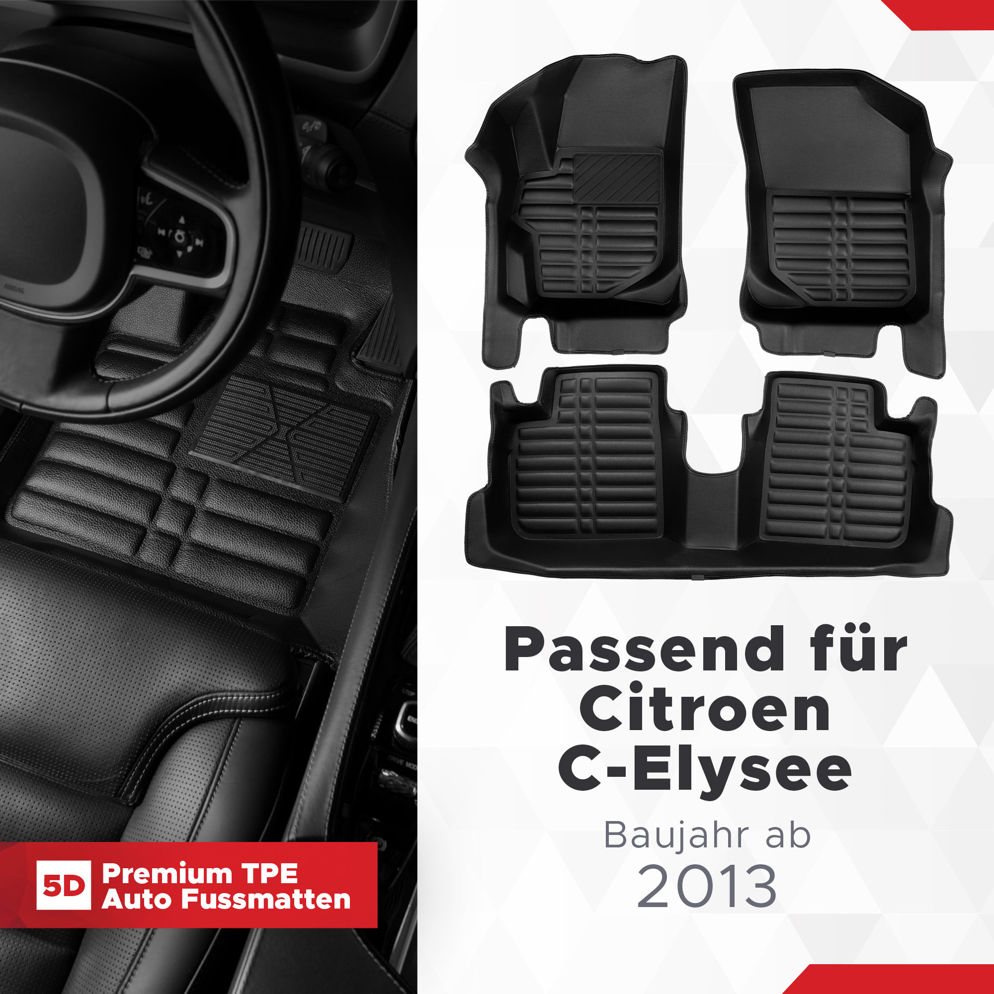 5D Premium Auto Fussmatten TPE Set passend für Citroen C-Elysee